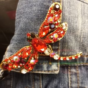 Red Rhinestoned 💎 Dragonfly Brooch